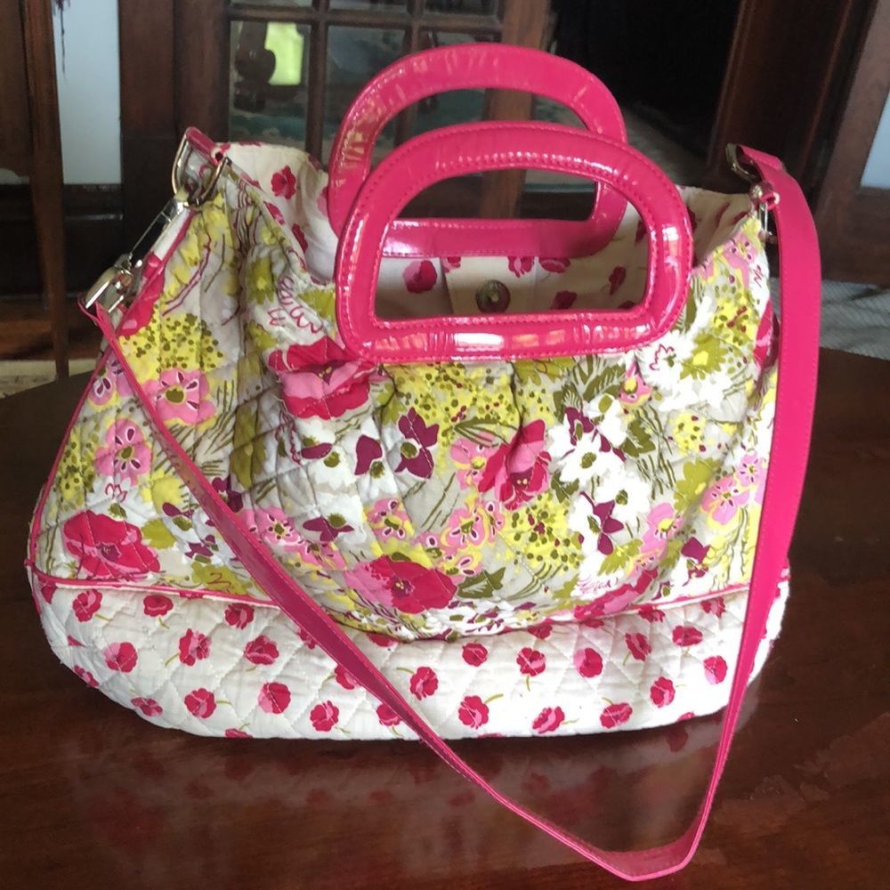 Retired Vera Bradley Charleston Tote/crossbody/hobo  Make Me Blush, pink floral.